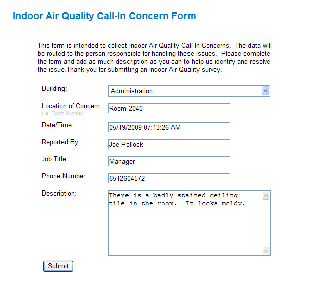 IAQ Call In Form